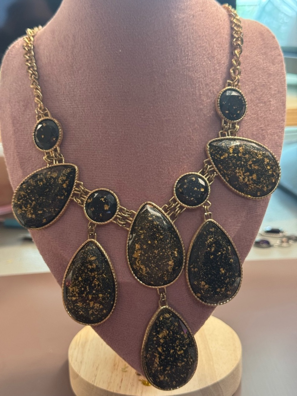 Gold-Accent Black Teardrop Statement Necklace - Women Jewelry